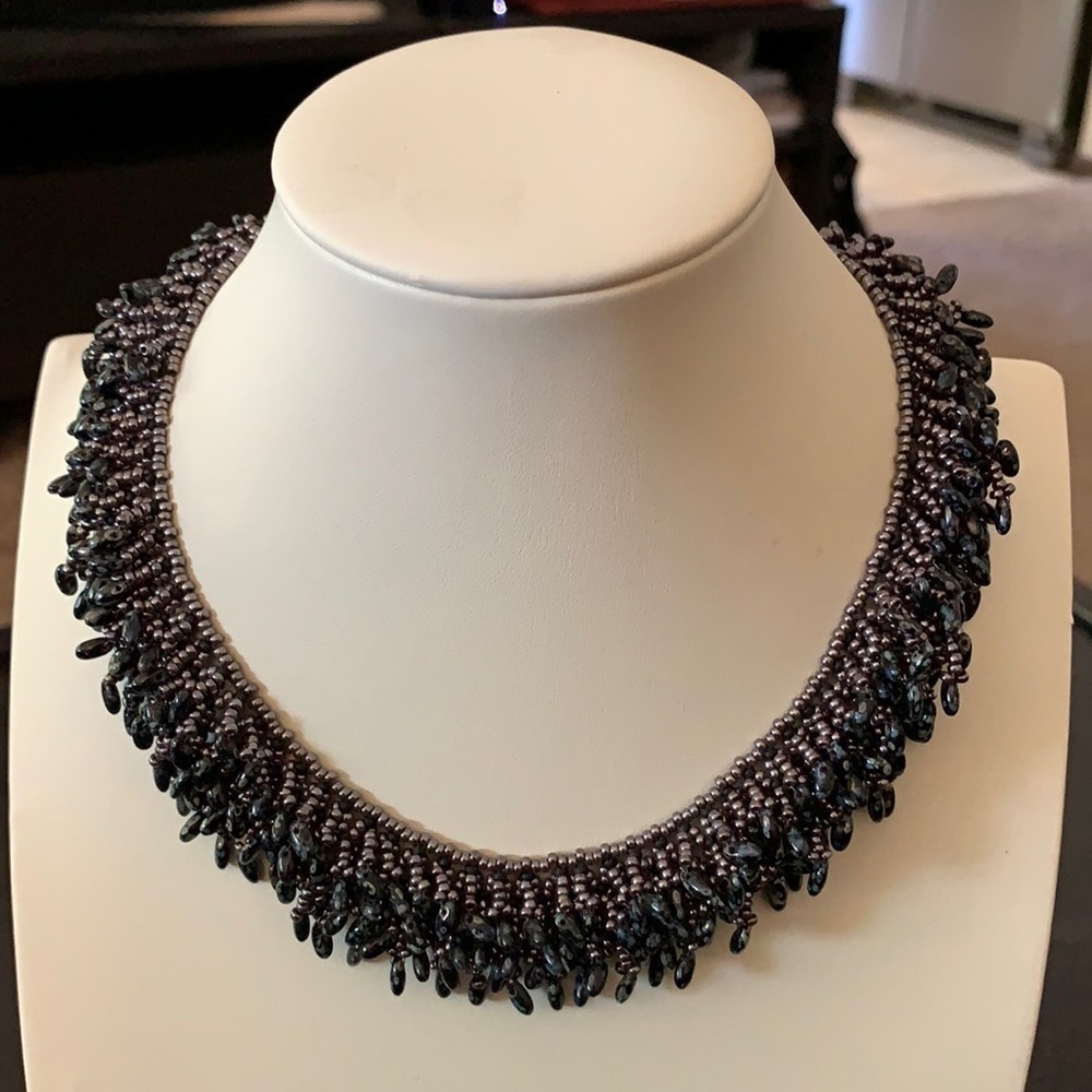 Metallic Hand crafted “shaggy” necklace price firm